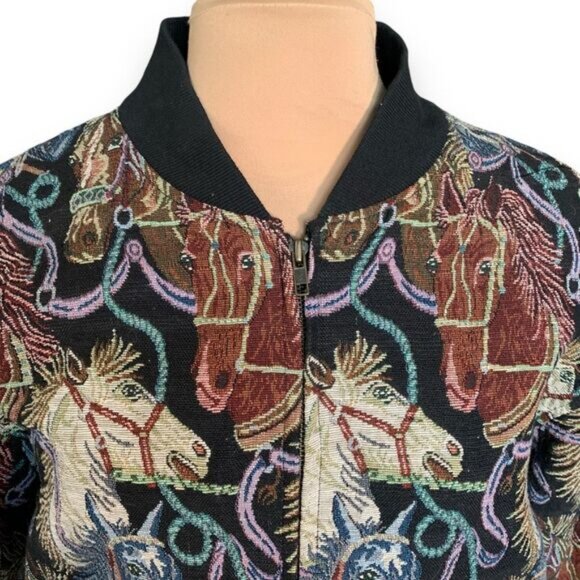 Vintage Katch Me West Horse Print Equestrian Tapestry Bomber Jacket Size XL - Picture 2 of 11